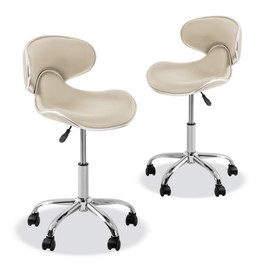 Osaki YK-9315 Stool with Adjustable Foot Rest Rolling Chair (Set of 2)(Cream)