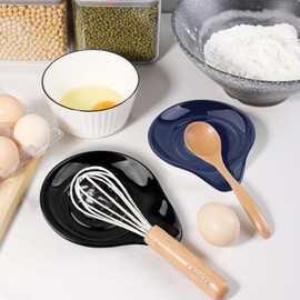 Ceramic Spoon Rest for Kitchen, Heat Resistant Spoon Holder for Stove Top, Cooking Spoon Holder for Utensils Spatula, Ladle, Tongs, Dishwasher Safe, Blue (5 Inch)
