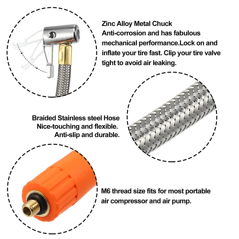 X AUTOHAUX 11.8" Tire Inflator Hose Adapter M6 without Air