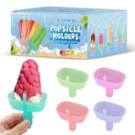 5 Packs Popsicle Holders for Kids, Drip Free Popsicle Holder with Straws, Reusable Silicone Popsicle Holder with 2 Slots, Fit Standard and Wide Sized Sticks, Easy to Clean and Dishwasher Safe