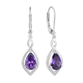 Rocayi Infinity Teardrop Earrings 925 Sterling Silver Dangle Drop Earrings Leverback Amethyst Earrings February Birthstone Jewelry Gifts for Women