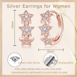 Deyanse Sterling Silver Hoop Earrings for Women, Silver Star Hoop Earrings with Cubic Zirconia, Hypoallergenic Hoops Earrings Lightweight, Sleeper Cartilage Huggie Earrings for Girls With Gift Box