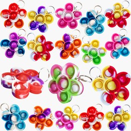 100 Packs Bluk Flowers Rainbow Mini Pop Fidget Keychain , Birthday Party Favors ，for Kids boy and Little Girl Summer Student Prize Gifts