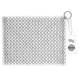 Rocky Mountain Goods 8” x 6” Chainmail Scrubber - 316L Stainless Steel Rings Cast Iron Cleaner for Pots, Griddles, Grills, Blackstone - Doesn’t Strip Away Seasoning or Flavor - Hanging Ring