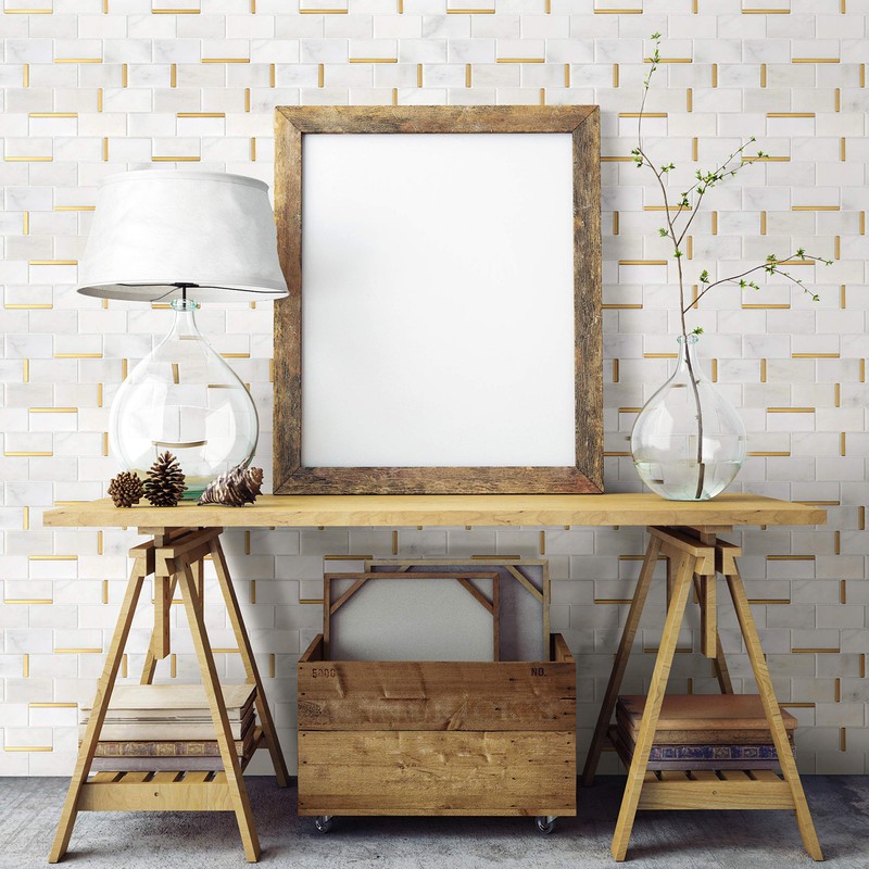 Tile Generation NBG-5 2x4 Subway Tile White and Gold Metal