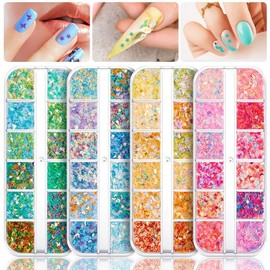 [Overseas] Nail Star Spangles 3mm Golden Pentagon Star Moon Mixed Beads Manicure Spangle Jewelry Golden Color Change 12G-7 08+Opp bag 30ea