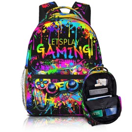 Wsotce Video Game Kids Backpack For Boys Graffiti Game School Backpacks Gaming Travel Bookbag for Age 6-18 Elementary Middle School Back Pack
