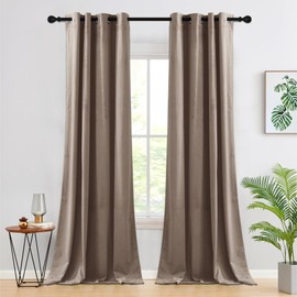 RYB HOME Extra Long Taupe Velvet Curtains 102 inches, Grommet Top Soft Fabric Room Darkening Thermal Insulated Luxurious Home Decor Curtains for Living Room Bedroom, W 52" x L 102", 2 Panels
