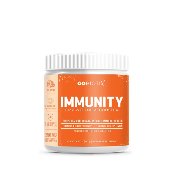 GOBIOTIX Immune Support Supplement - Immunity Defense Powder Wellness Booster - Immune Boost Vegan Superfood - Elderberry, Turmeric, Vitamin C Powder and B12 Supplement, Non-GMO, Sugar Free (Orange)