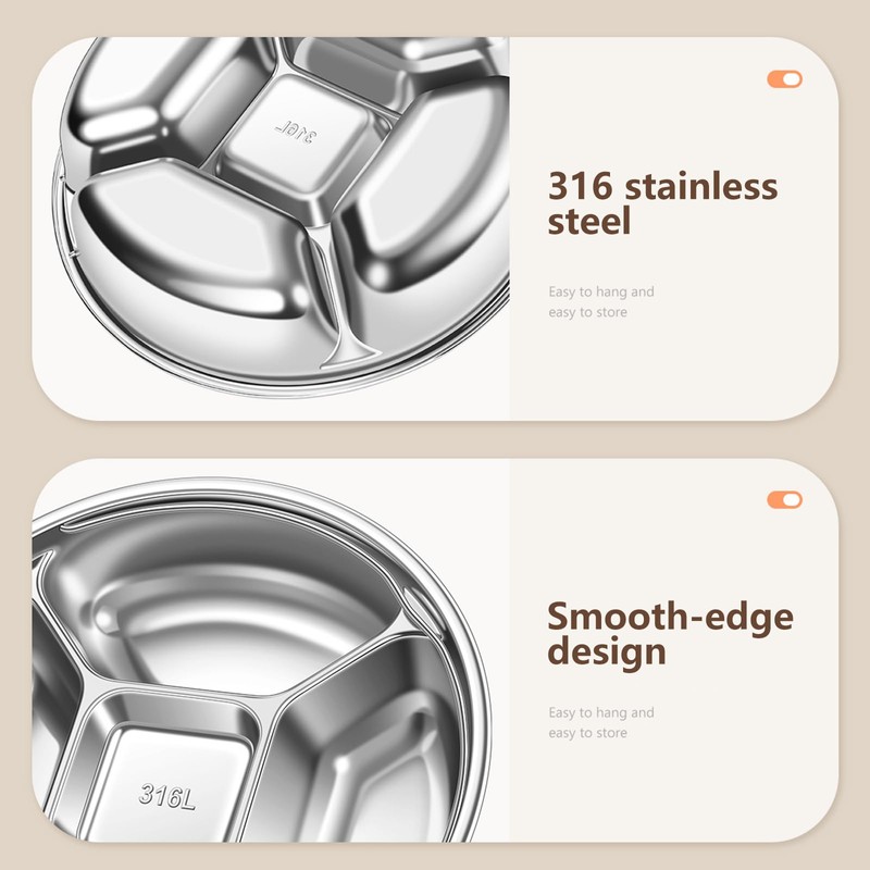 316L Stainless Steel Divided Steamer Tray with Double Handle Portion
