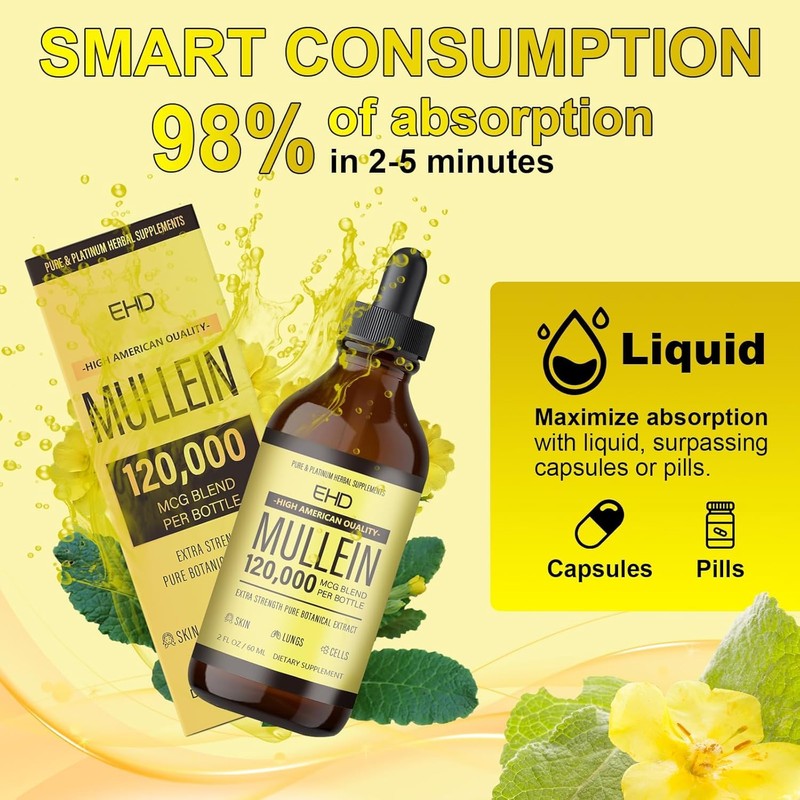 Mullein Drops - Lung Cleanse,120000mg Mullein Leaf Extract for Lungs