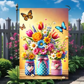 BlissYard Colorful Garden Flag Spring Summer Floral Yard Flag for Outside Colorful Floral Garden Flag for Outside Spring Garden Flag 12x18 Inch Double Sided Burlap Outdoor Yard Flag Decorations