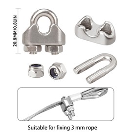 Nlvnmv 20 PCS M3 Stainless Steel Wire Rope Cable Clips, U Bolt Rope Clamps with Lock Nuts for 3 MM Diameter Rigging, Tension, and Garden Wire Ropes