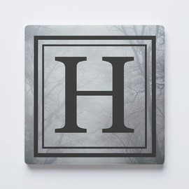 Absorbent Ceramic Drink Coaster with Cork Back, Artist Designed, 4”x4” Individual Square Coaster, Protects Tabletop, Great Housewarming Gift (H - Gothic Tree Letters)