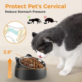 Stainless Steel Pet Bowl with Black Base Mess Free Slanted Bowl for Dogs and Cats, Pet Food Scoop Water and Food Feeder Bowls for Feeding Non-Skid & Non-Spill, Easier to Reach Food- Black Bowl