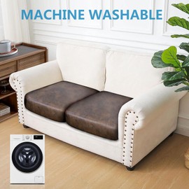 ANARACHON Leather Look Couch Cushion Covers Sofa Seat Slipcovers Sets Couches Furniture Protector for Sectional Armchair Loveseat Pets Kids Stretch Spandex Fabric (2 Cushion Loveseat, Dark Brown)