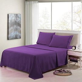Lux Decor Collection Bed Sheet Set - Brushed Microfiber 1800 Thread Count Bedding - Wrinkle, Stain, Fade Resistant & Hypoallergenic - Deep Pocket King Size Sheets Set - 4 PC (King, Plain Purple)