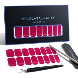 Beaolata Nail Polish Strips, 32PCS Salon Quality Wraps, Long Lasting Gel Nail Stickers for Women Easy Apply& Remove (Berry Rhapsody Dark Red)