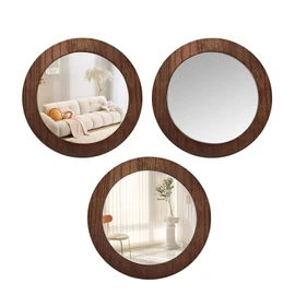 JoyHuaTrade 3 PCS Wood Wall Mirrors Decorative, 8 Inch Round Rustic Farmhouse Natural Wood Shatterproof Acrylic Decorative Mirror for Living Room, Bathroom, Bedroom, and Entryway