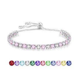 Mieoyue S925 Silver Bracelet for Women Adjustable Slider Crystal Tennis Bracelet Birthstone Jewellery Birthday Gifts (October)