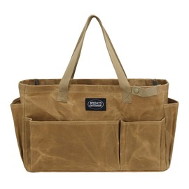 MYDAYS OUTDOOR Portable Garden Camping Tool Storage Bag,Waxed Canvas Firewood Carrier Tote bag,Collapsible Sturdy Garden Basket Great for Women, Gardener, Electrician, Repairer (Khaki)