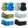 Women's Ice Silk Sun Protection Arm Sleeves & Magic Head Scarf Set for Golf & Cycling Combo/Dark Blue Mesh Pattern 15ea