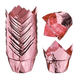 sourcing map 50 Pcs Tulip Baking Cups Cupcake Muffins Liners Paper Greaseproof Wrappers for Wedding Birthday Party Festivals Christmas, Rose Rose