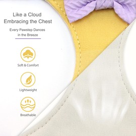 Small Dog Harness with Leash and Bow Tie, Adjustable Jogging Harness No Slip for Girl and Boy Dogs, Instagram Worthy Pet Harness, Yellow & Purple XS