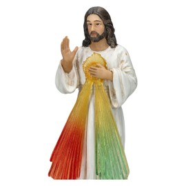 Jesus Divine Mercy Figurine, 15 cm, Hand-Painted, Resin, Blessing Gesture with Rays, Statue Icon