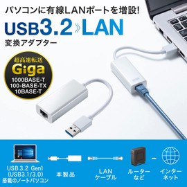 Sanwa Supply USB-C VLAN1WN USB 3.2 to LAN Adapter (White)