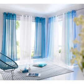 Pack of 2 x “Modena” Transparent, Decorative, Vertical Gradient Curtains with Eyelets and Tiebacks, 10000183