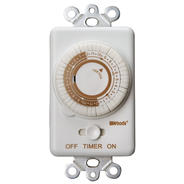 Woods 59745 59745WD 24-Hour Mechanical Converts A Wall Light Switch to Timer (White)