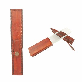 The Helicopter Co. Vintage Style Knife Shape Table Magnifier with Wooden Handle & Leather Cover | Antique Brass Magnifying Glass Perfect for Gift, Color- Tan