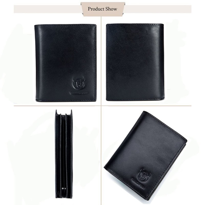 BULLCAPTAIN Men Leather Wallet RFID Blocking Antimagnetic Genuine Leather 15