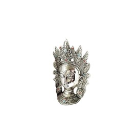Gangesindia Buddhist Art Tara Buddha Head Home Decor Wall Hanging Mask Metal Statue in Silver Color