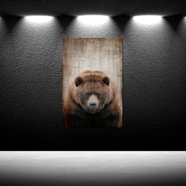 iKNOW FOTO 24x36'' Brown Bear Vertical Canvas Print - Vintage Wall Art for Living Room, Bedroom, Office, Bathroom - Home Decoration Wildlife Painting