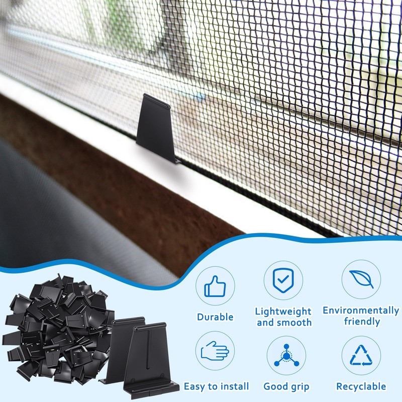 Blulu 100 Pcs Window Screen Pull Tabs, Black Plastic Spline