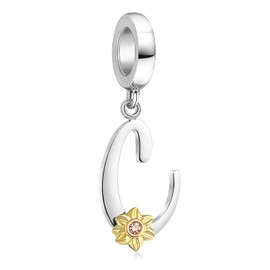 Shining Charm Initial Charms for Bracelets Alphabet Letter C Bead Sunflower Gifts for Women Girls Sister Charms