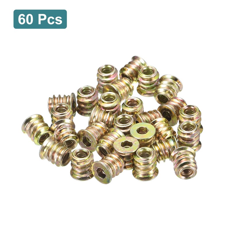 sourcing map 60Pcs Threaded Inserts, M4-0.7x10 Zinc Plated Carbon Steel