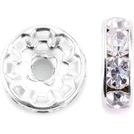 Mingtao 100Pcs Rondelle Spacer Beads 8mm Silver Plated Round Crystal Charms Czech Rhinestone Spacer Loose Beads for Jewelry Making Supplies Bracelet Necklace (8MM, White)