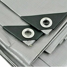 Tarpaulin Waterproof Heavy Duty - Premium Quality- Silver/Black Tarp Sheet Made of 260gr/sm Reinforced Mesh, Outdoor Garden (4m x 6m / 13ft x 20ft)