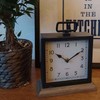 ARIATI Black Metal Handle Mentel Clock on Wood Base Distressed
