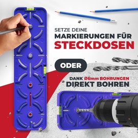MaKoen Drilling template for sockets, switch boxes with 71 mm spacing, integrated spirit level, blue