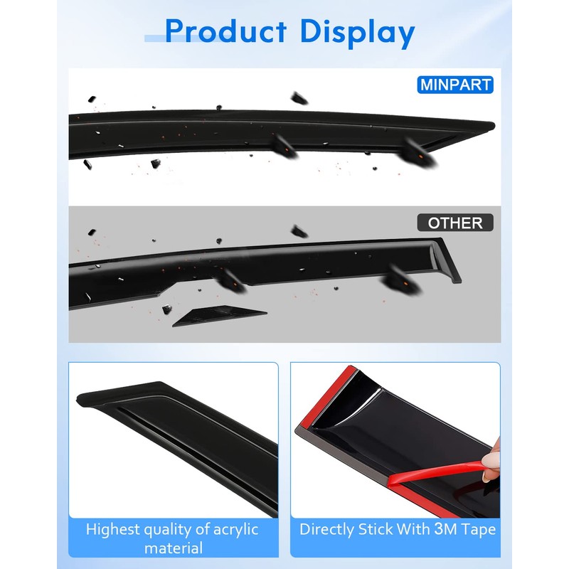 Side Window Deflector Dark Smoke Visors Rain Guards 4 -Pieces