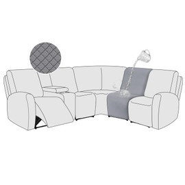 ALIECOM 100% Waterproof Sectional Recliner Couch Covers L Shape Jacquard Stretch 1-Piece Additional Reclining Sofa Cover Washable Armless Corner Seat Slipcover Protector (1 Seat, Light Gray)