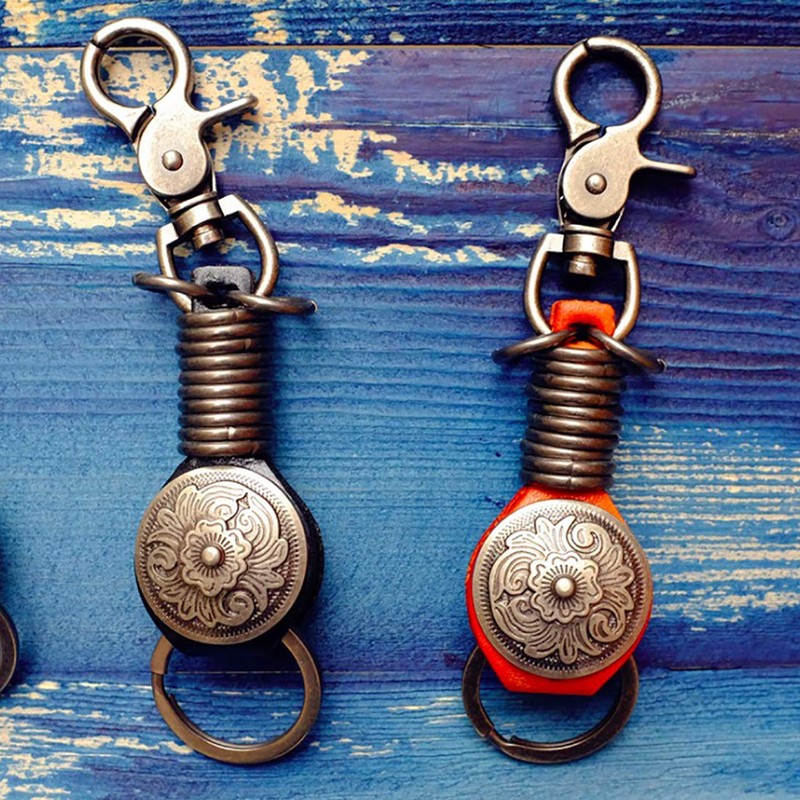 CHROME CRANE Men's Leather Cowhide Leather Cord Key Ring Charm