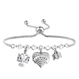 MYOSPARK Scales of Justice Lawyer Gift Lawyer Rhinestone Heart Bracelet Lawyer Attorney Jewelry Law School Graduation Gift (Lawyer chain bracelet white)