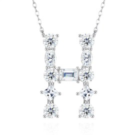 Pass Diamond Tester Letter R Multi Cut VVS Moissanite Necklace 925 Silver Platinum Plated Elegant Fine Jewelry NecklaceColor: Silver, Length: 18inches, Design: H