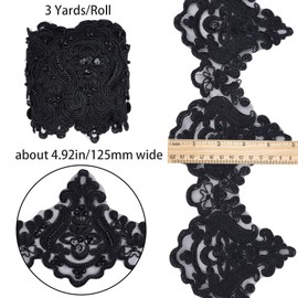 GORGECRAFT 2.7 m 128 mm Black Polyester Lace Trim Inelastic Embroidery Trim Embroidered Flower Ribbon Pearl Wave Pattern Ribbons for Sewing Crafts Curtain Tablecloth Protective Cover DIY Decoration
