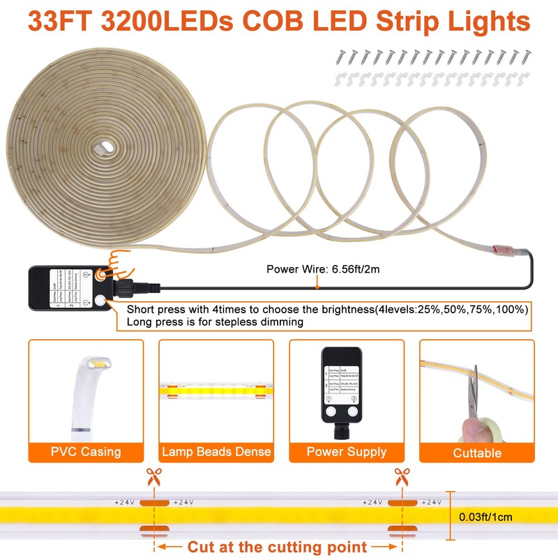 OMIKA 33FT Super Bright 3200LEDs COB LED Strip Lights Outdoor